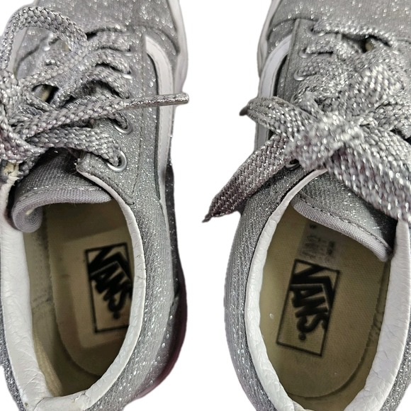 Vans Old Skool Glitter Sparkle Silver Lace Up Low Top Sneakers Kids Size 3 - Picture 6 of 11